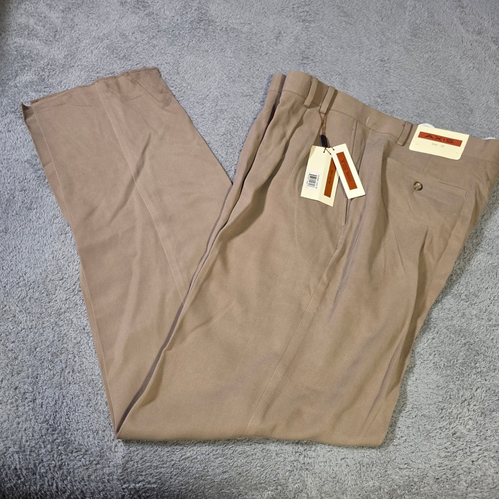 Axis Mens 38 Dress Pants Tan 100% Silk Double Pleated Straight Leg NWT